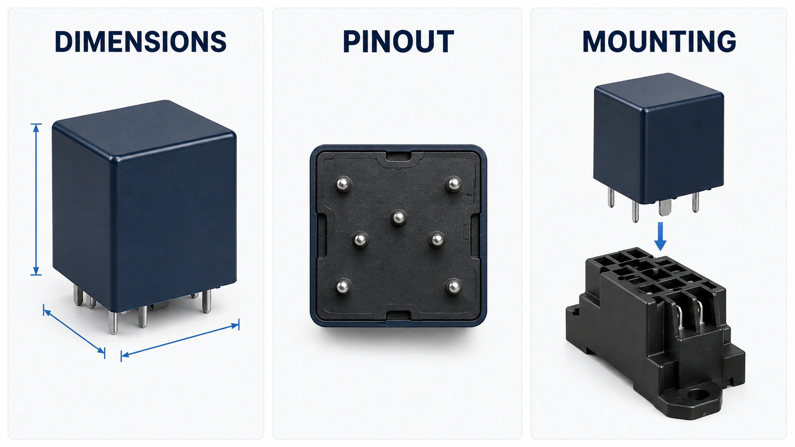 Relay dimensions, pinout and mounting review