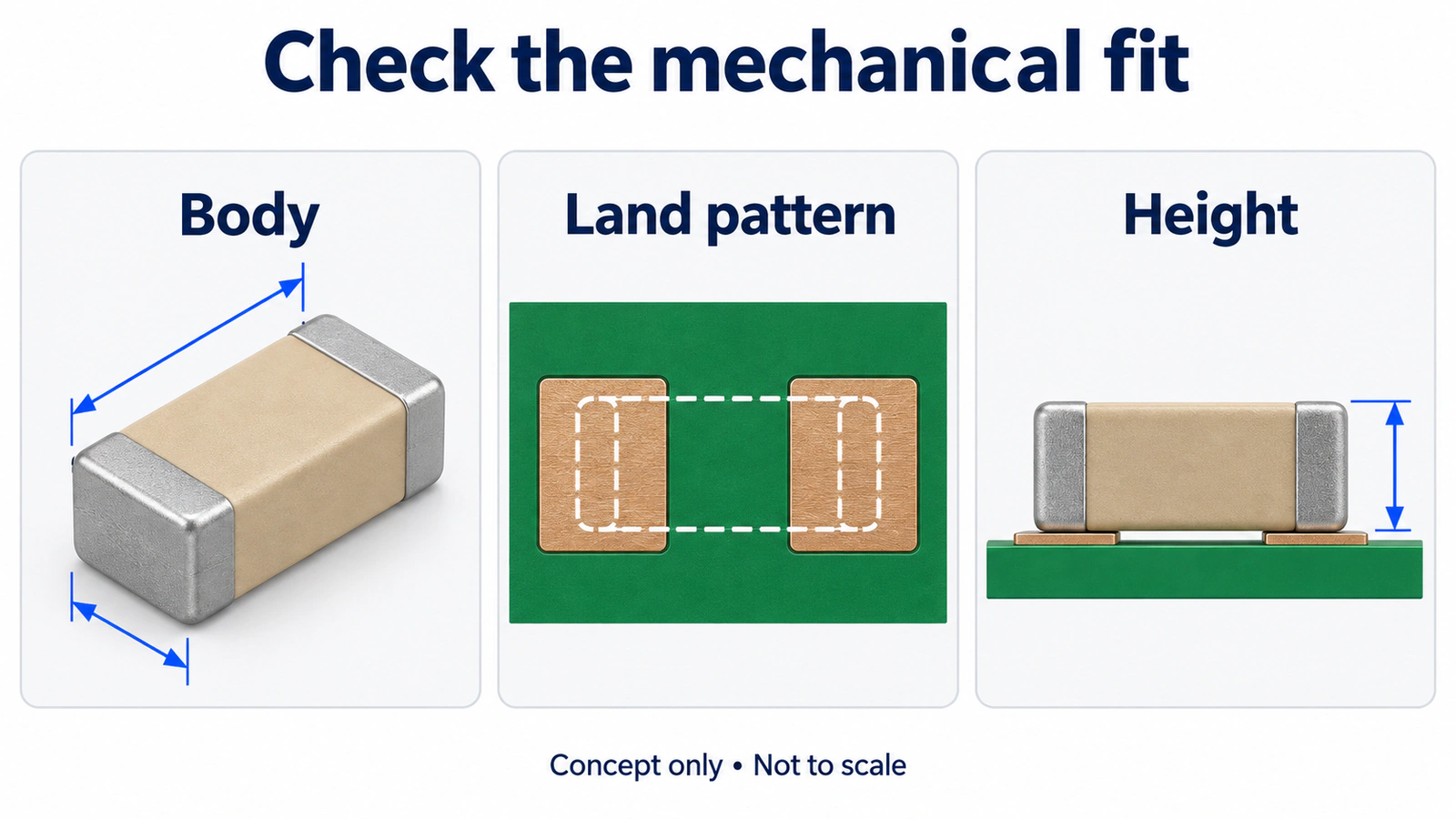 MLCC body, land pattern, and height MLCC body, land pattern, and height