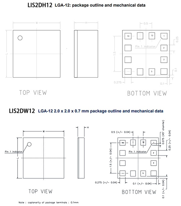 LIS2DW12 and LIS2DH12 Package outline and mechanical-data